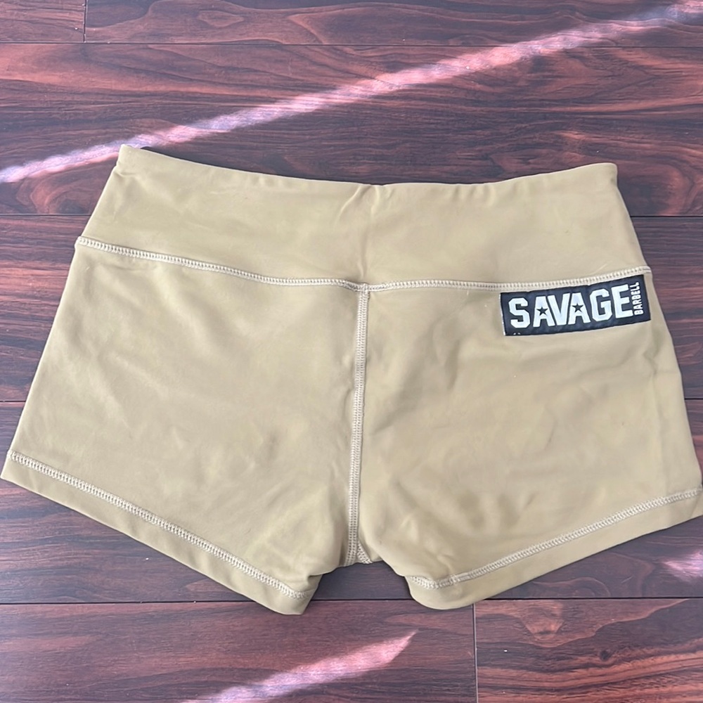 Savage barbell army green short shorts low rise